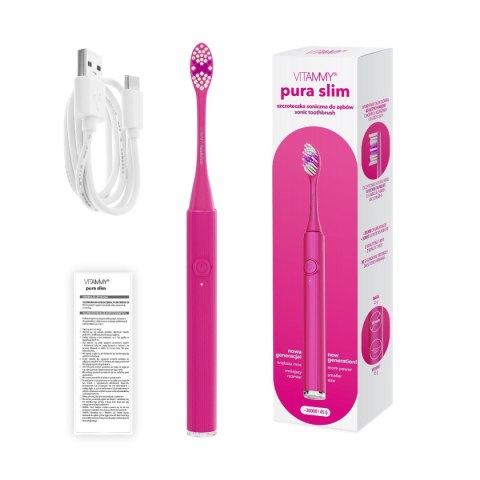 VITAMMY PURA SLIM RÓŻOWA Szczoteczka soniczna do zębów nowej generacji, ultralekka