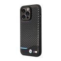 BMW Leather Carbon Blue Line MagSafe - Etui iPhone 14 Pro (czarny)
