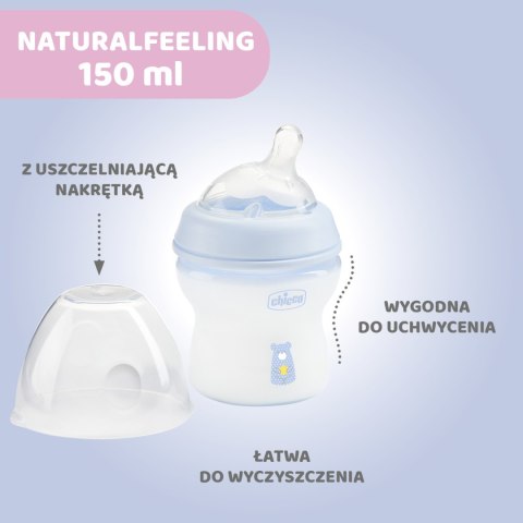 CHICCO NATURALFEELING 0M+ 150 ml Butelka plastikowa, smoczek silikon, przepływ wolny