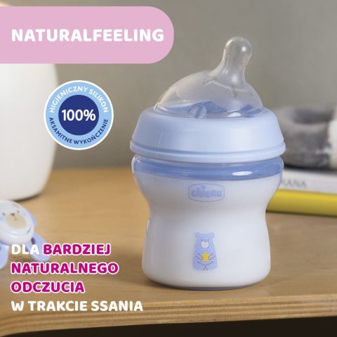CHICCO NATURALFEELING 0M+ 150 ml Butelka plastikowa, smoczek silikon, przepływ wolny