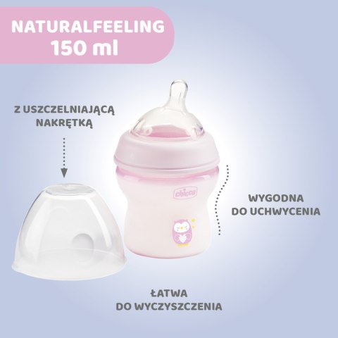 CHICCO NATURALFEELING 0M+ 150 ml Butelka plastikowa, smoczek silikon, przepływ wolny