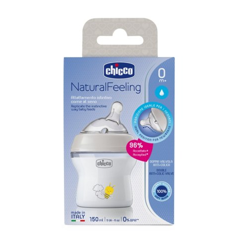 CHICCO NATURALFEELING 0M+ 150 ml Butelka plastikowa, smoczek silikon, przepływ wolny