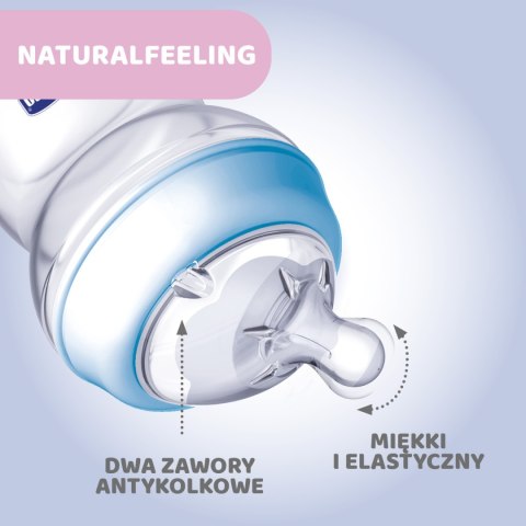CHICCO NATURALFEELING 2M+ 250 ml Butelka plastikowa, smoczek silikon, przepływ średni