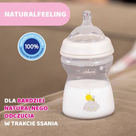CHICCO NATURALFEELING 2M+ 250 ml Butelka plastikowa, smoczek silikon, przepływ średni