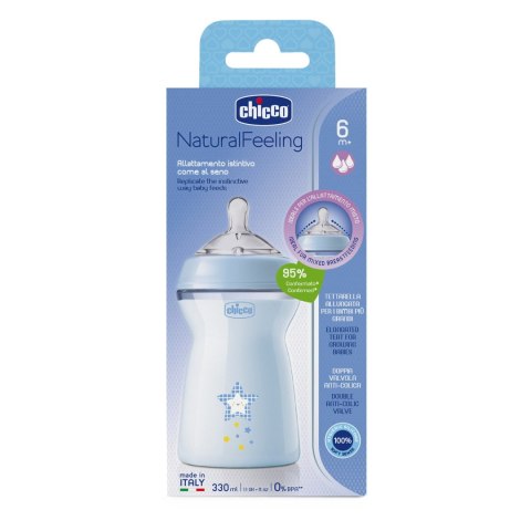 CHICCO NATURALFEELING 6M+ 330 ml Butelka plastikowa, smoczek silikon, przepływ szybki