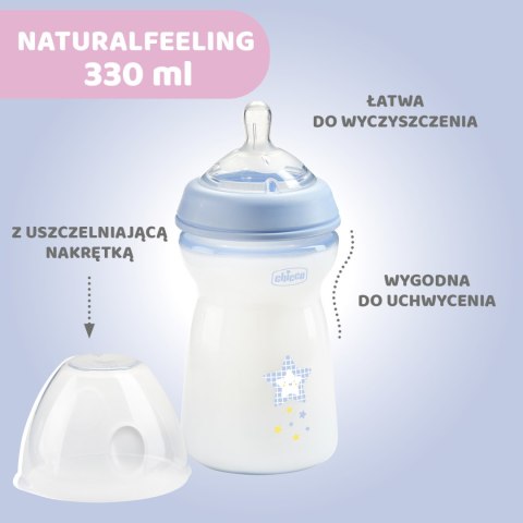 CHICCO NATURALFEELING 6M+ 330 ml Butelka plastikowa, smoczek silikon, przepływ szybki