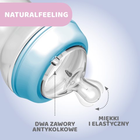 CHICCO NATURALFEELING 6M+ 330 ml Butelka plastikowa, smoczek silikon, przepływ szybki