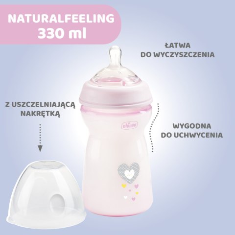 CHICCO NATURALFEELING 6M+ 330 ml Butelka plastikowa, smoczek silikon, przepływ szybki