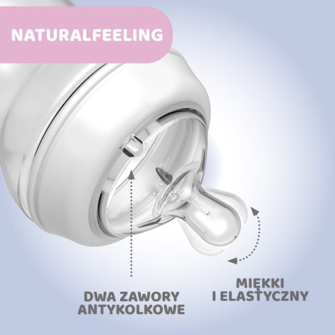 CHICCO NATURALFEELING 6M+ 330 ml Butelka plastikowa, smoczek silikon, przepływ szybki