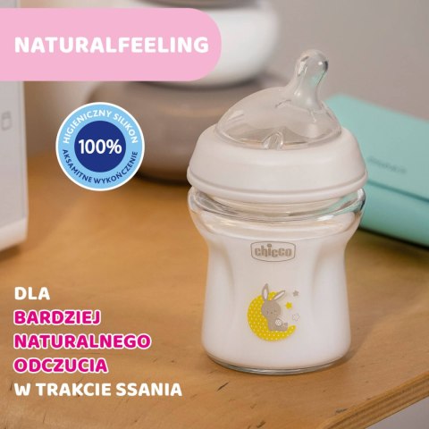 CHICCO NATURALFEELING 0M+ 150 ml Butelka szklana, smoczek silikon, przepływ wolny