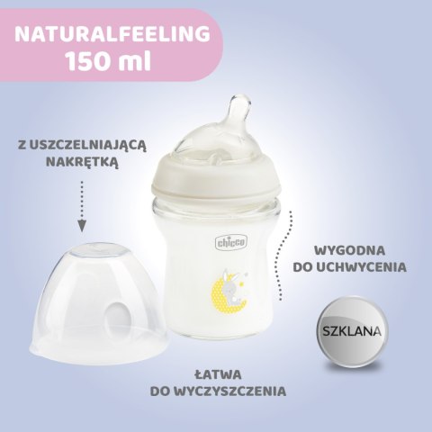 CHICCO NATURALFEELING 0M+ 250 ml Butelka szklana, smoczek silikon, przepływ wolny