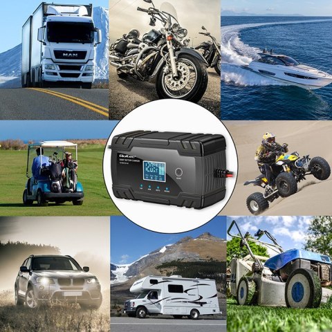 Qoltec Inteligentna mikroprocesorowa ładowarka 12V 8A | 24V 4A| Prostownik z funkcją naprawy do akumulatora AGM GEL | LCD