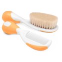 CHICCO 0M+ Szczotka z naturalnym włosiem + grzebyk, pomarańczowy