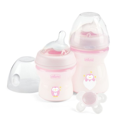 CHICCO Zestaw do karmienia (butelka 150 ml, butelka 250 ml, smoczek 0M+), różowy