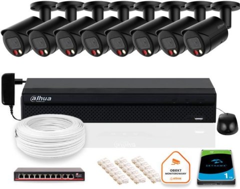 Zestaw monitoringu IP DAHUA 8 kamer tubowych zewnętrznych czarnych 8MPX