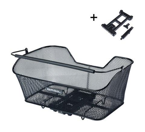 Kosz tylny na bagażnik BASIL BASE XL REAR BASKET, MIK z adapterem do mocowania (ready to go), Stalowy, Black (Eco Bottom) (WYPRZ