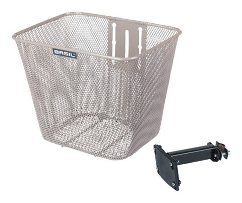 Kosz na kierownicę BASIL BILBAO FM, FIXED MOUNTED (ze wspornikiem 70183), mocowanie stałe, nude metallic (NEW)