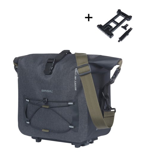 Torba na bagażnik BASIL NAVIGATOR STORM, MIK z adapterem do mocowania (ready to go), 13L, Wodoodporna, Czarna (NEW)