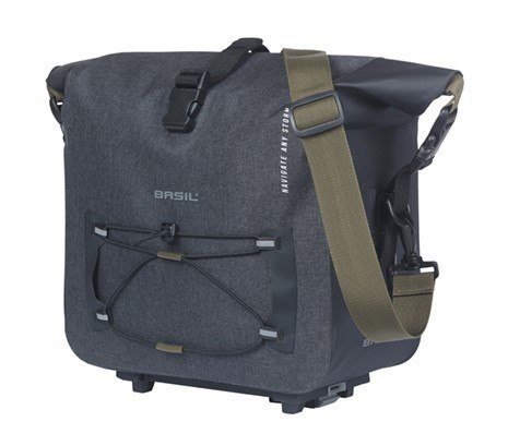 Torba na bagażnik BASIL NAVIGATOR STORM, MIK z adapterem do mocowania (ready to go), 13L, Wodoodporna, Czarna (NEW)