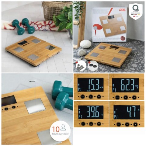 ADE BA914 BARBARA Waga cyfrowa bambusowa, analiza składu ciała i pamięć 10 osób