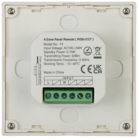 PILOT ŚCIENNY DO STEROWNIKÓW OŚWIETLENIA LED T4 2.4 GHz, MONO, CCT, RGB, RGBW, RGBCCT (RGBWW) MiBOXER