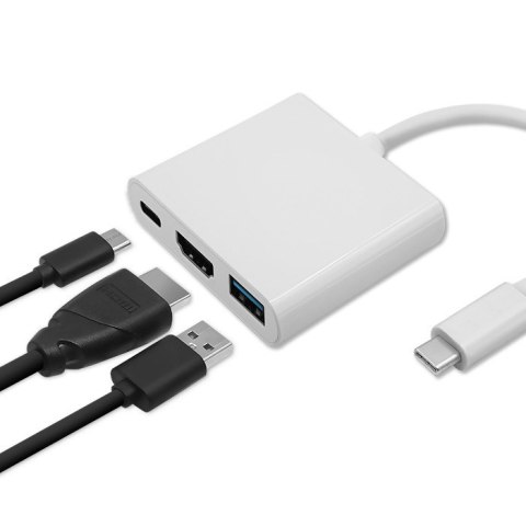 Qoltec Hub Adapter USB-C 3.1 3w1 | USB 3.0 | HDMI 4K | USB-C 3.1 PD 100W