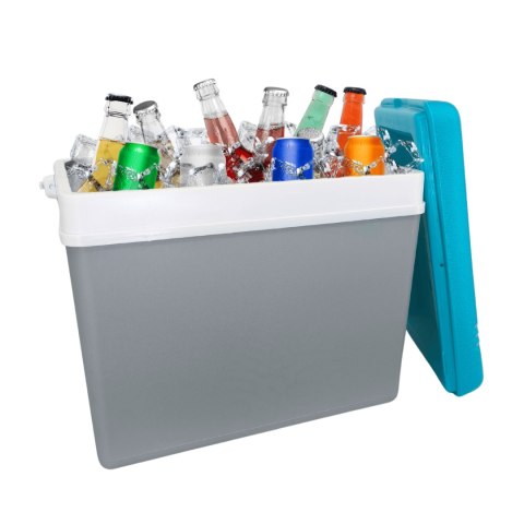 Lodówka turystyczna 35L KAMAI EDA na wkłady mrożące, szara z białą rączką i niebieską pokrywą