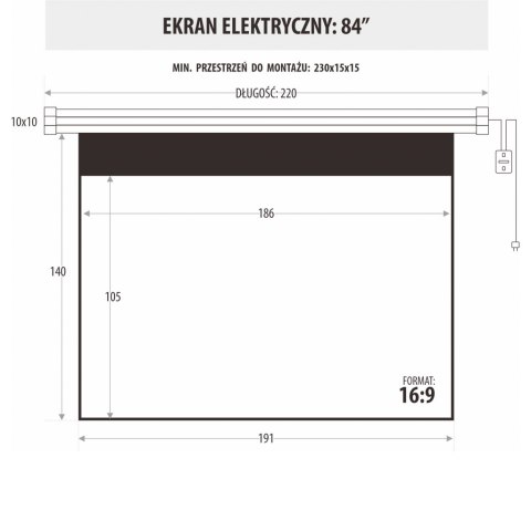 EKRAN ELEKTRYCZNY 84" 186x105cm z pilotem EM-84 16:9E ART PREM