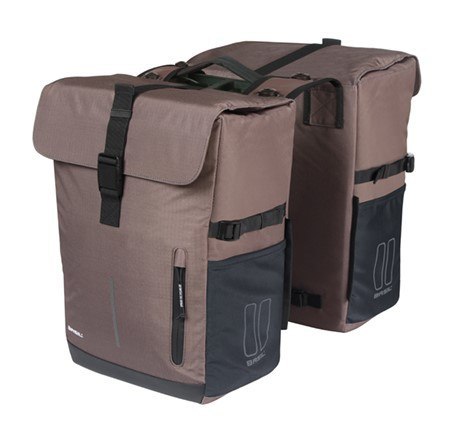 Sakwa podwójna BASIL MOVE DOUBLE BICYCLE BAG, MIK z adapterem do mocowania (ready to go), 30L, Wodoodporna, Brown (NEW)