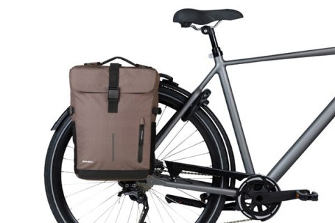 Sakwa podwójna BASIL MOVE DOUBLE BICYCLE BAG, MIK z adapterem do mocowania (ready to go), 30L, Wodoodporna, Brown (NEW)