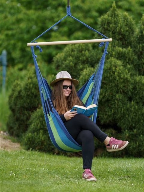 Fotel wiszący bujany huśtawka 100 x 100 cm, niebieska