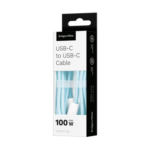Kabel USB typu C - USB typu C 100 W 1 m niebieski Kruger&Matz Basic