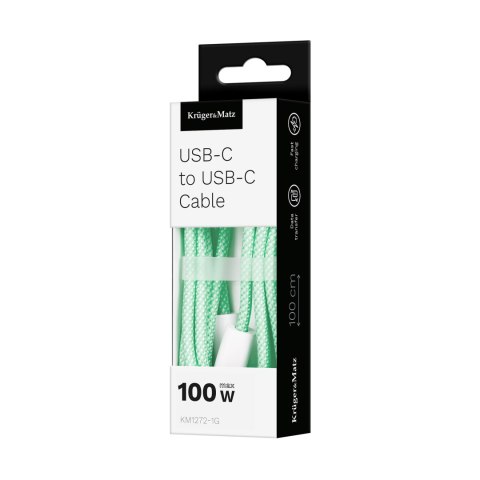Kabel USB typu C - USB typu C 100 W 1 m zielony Kruger&Matz Basic