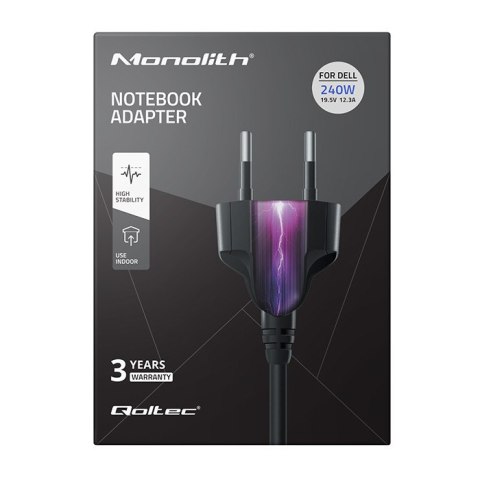 Qoltec Zasilacz do laptopa Dell 240W | 19.5V | 12.3A | 7.4*5.0+pin | +kabel zasilający