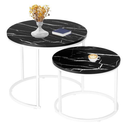 Zestaw dwóch stolików Biały Galen Small Czarny Marmur