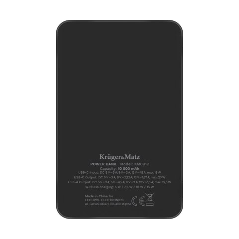 POWERBANK indukcyjny Kruger&Matz 10000 mAh magnetyczny czarny