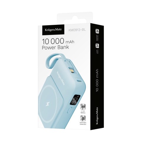 POWERBANK indukcyjny Kruger&Matz 10000 mAh magnetyczny z kablem niebieski
