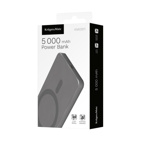 POWERBANK indukcyjny Kruger&Matz 5000 mAh magnetyczny szary