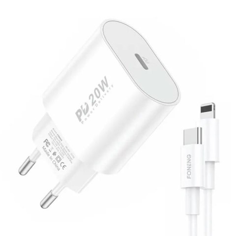 Ładowarka sieciowa Foneng EU39 20W, 1x USB, PD 3.0 + Kabel USB C do Lightning