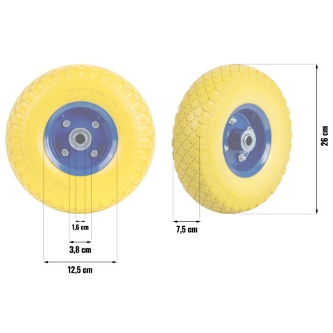 Koło do taczki bezdętkowe 3.00-4 zółto-niebieskie