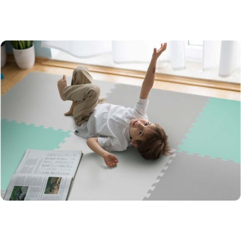 Mata piankowa puzzle 180x180cm 9 szt szaro miętowa