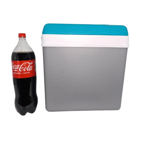 Lodówka turystyczna 24L KAMAI EDA na wkłady mrożące, szara z białą rączką i niebieską pokrywą