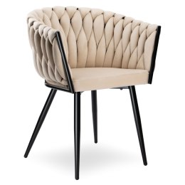 Krzesło welurowe plecione COFTON BLACK VELVET beżowe