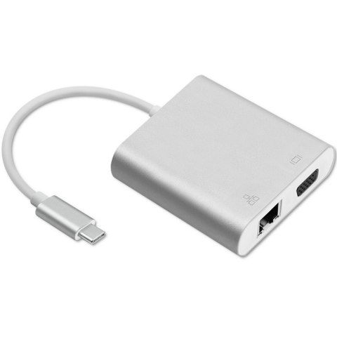 Qoltec Hub Adapter USB-C 3.1 4w1 | USB 3.0 | VGA | RJ45 | USB-C PD 92W