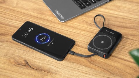 POWERBANK indukcyjny Kruger&Matz 10000 mAh magnetyczny z kablem czarny