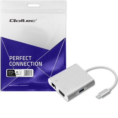 Qoltec Hub Adapter USB-C 3.1 4w1 | USB 3.0 | VGA | RJ45 | USB-C PD 92W