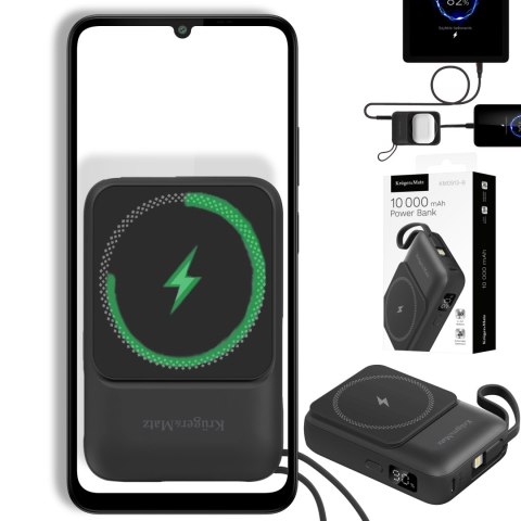POWERBANK indukcyjny Kruger&Matz 10000 mAh magnetyczny z kablem czarny