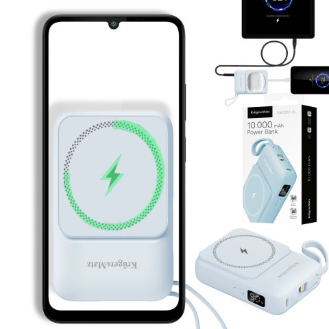 POWERBANK indukcyjny Kruger&Matz 10000 mAh magnetyczny z kablem niebieski