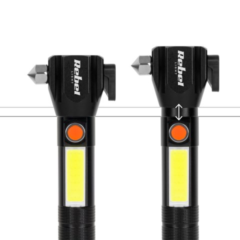 Akumulatorowa latarka wielofunkcyjna Rebel (zoom, nożyk, młotek do szyby).