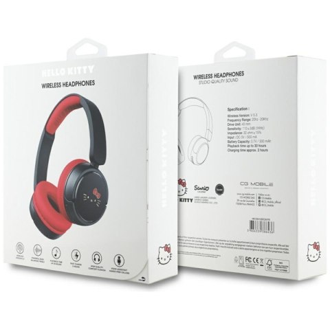 Hello Kitty Face Logo - Bezprzewodowe słuchawki nauszne Bluetooth V5.3 (czerwony)